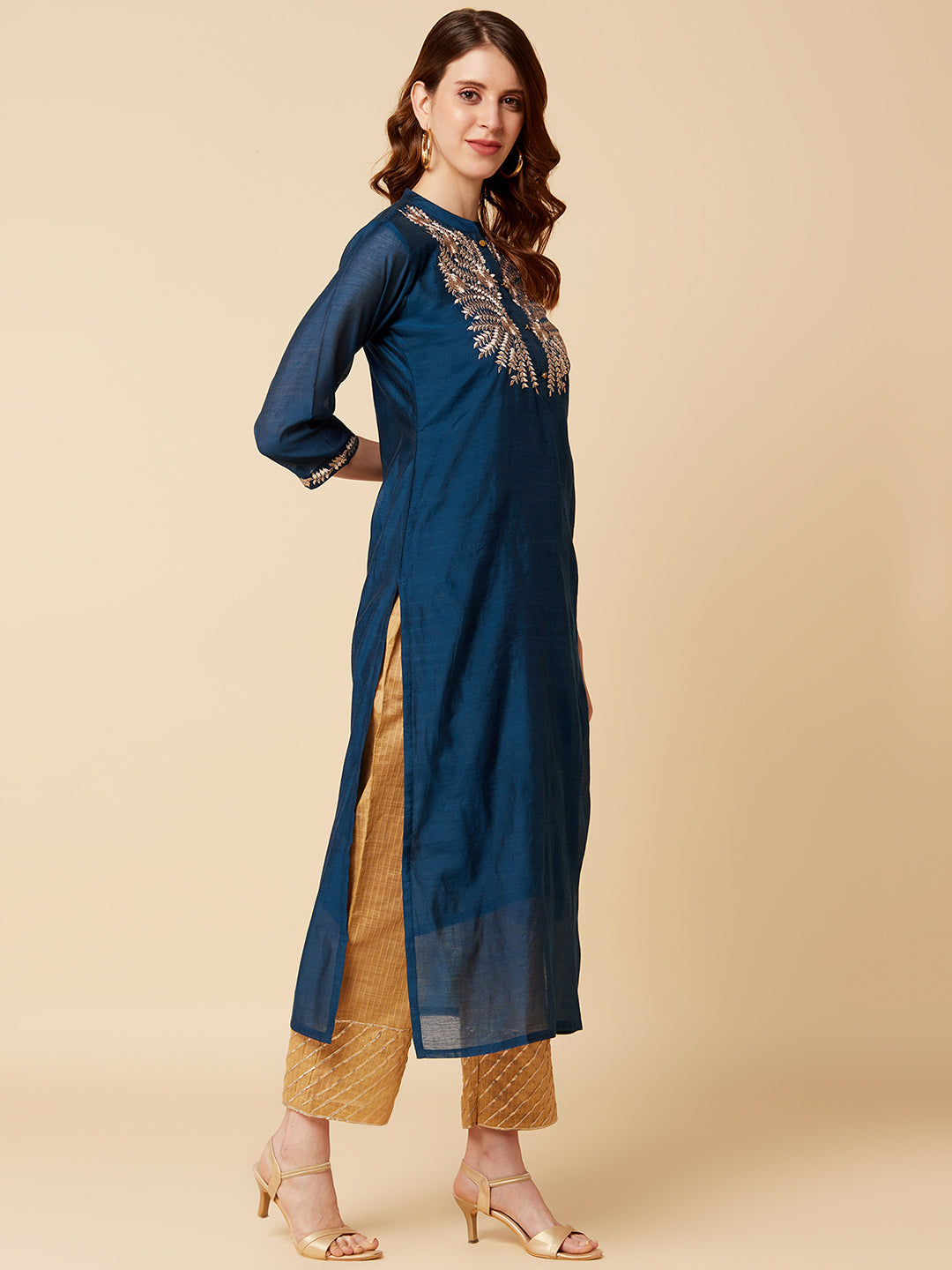 Buy Varanga Ivory A Line Kurta With White Khadi Printed Palazzo - Kurta  Sets for Women | A line kurta, Beautiful pakistani dresses, Sleeves designs  for dresses